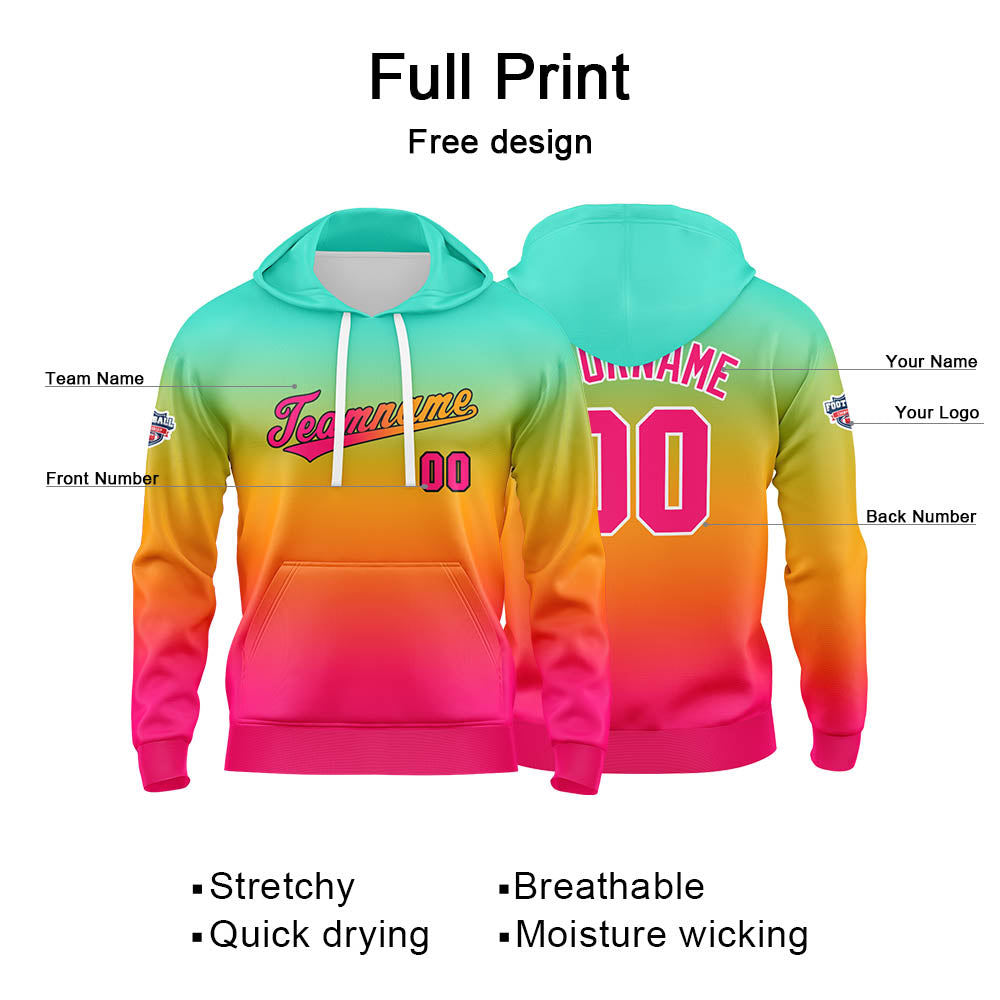 Custom Sweatshirt Hoodie For Man Woman Girl Boy Print Your Logo Name Number Green Orange Pink