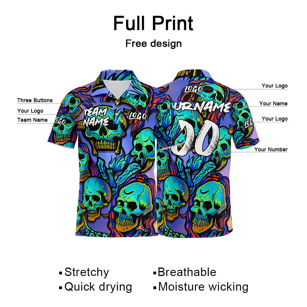 Custom Fantasy Skeleton-Purple&Neon Green Football Polo Shirts Add Your Unique Logo/Name/Number