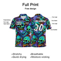 Custom Fantasy Skeleton-Purple&Neon Green Football Polo Shirts Add Your Unique Logo/Name/Number