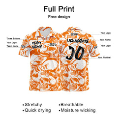 Custom Retro Skull-Orange&White Football Polo Shirts Add Your Unique Logo/Name/Number