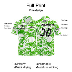 Custom Retro Skull-Green&White Football Polo Shirts Add Your Unique Logo/Name/Number