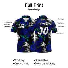 Custom Rose Skull-Royal Football Polo Shirts Add Your Unique Logo/Name/Number