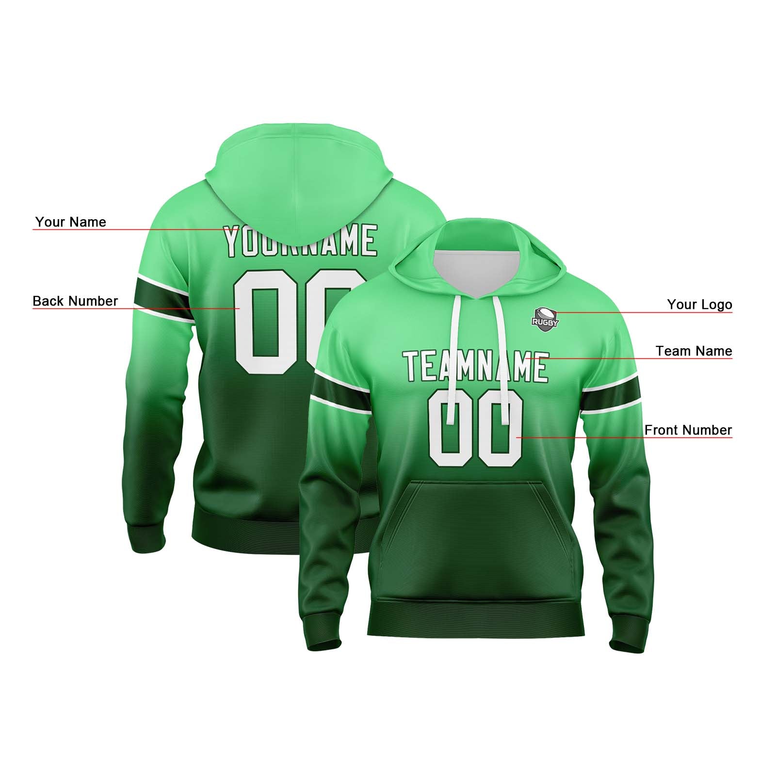 Custom Gradient Hoodie For Man Woman Girl Boy Print Your Logo Name Number Green