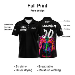 Custom Neon Skeleton-Black&Green Football Polo Shirts Add Your Unique Logo/Name/Number