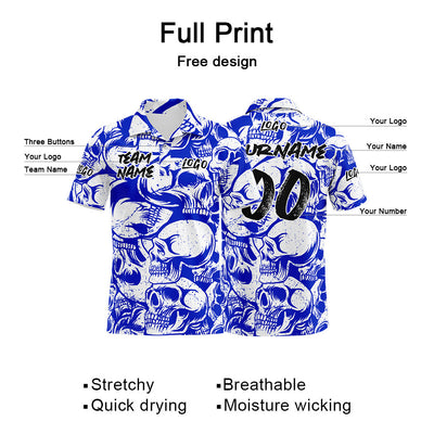 Custom Retro Skull-Royal&White Football Polo Shirts Add Your Unique Logo/Name/Number