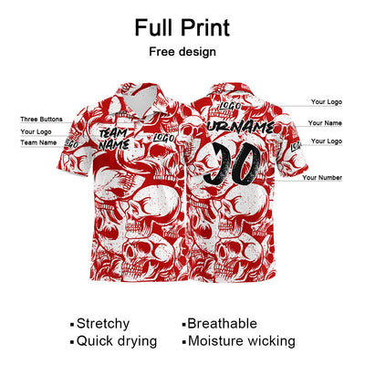 Custom Retro Skull-Red&White Football Polo Shirts Add Your Unique Logo/Name/Number