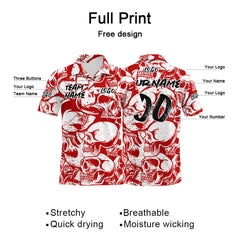 Custom Retro Skull-Red&White Football Polo Shirts Add Your Unique Logo/Name/Number