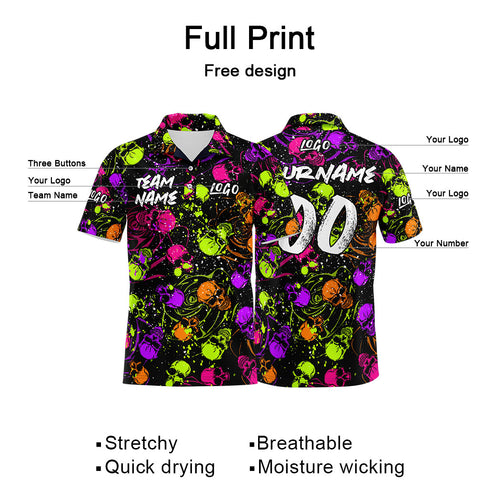 Custom Splash Skull-Purple&Green Football Polo Shirts Add Your Unique Logo/Name/Number