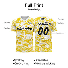 Custom Retro Skull-Yellow&White T-Shirts for Sports Fans, Personalized Name and Number