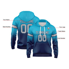 Custom Gradient Hoodie For Man Woman Girl Boy Print Your Logo Name Number Aqua Dark Blue