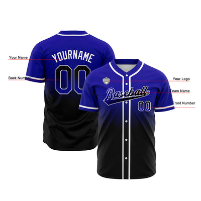 Custom Gradient Print Hip Hop Button Down Baseball Jersey Royal&Black