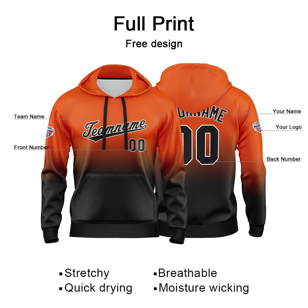 Custom Gradient Hoodie For Man Woman Girl Boy Print Your Logo Name Number Orange Black