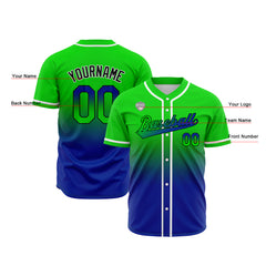 Custom Gradient Print Hip Hop Button Down Baseball Jersey Green&Blue