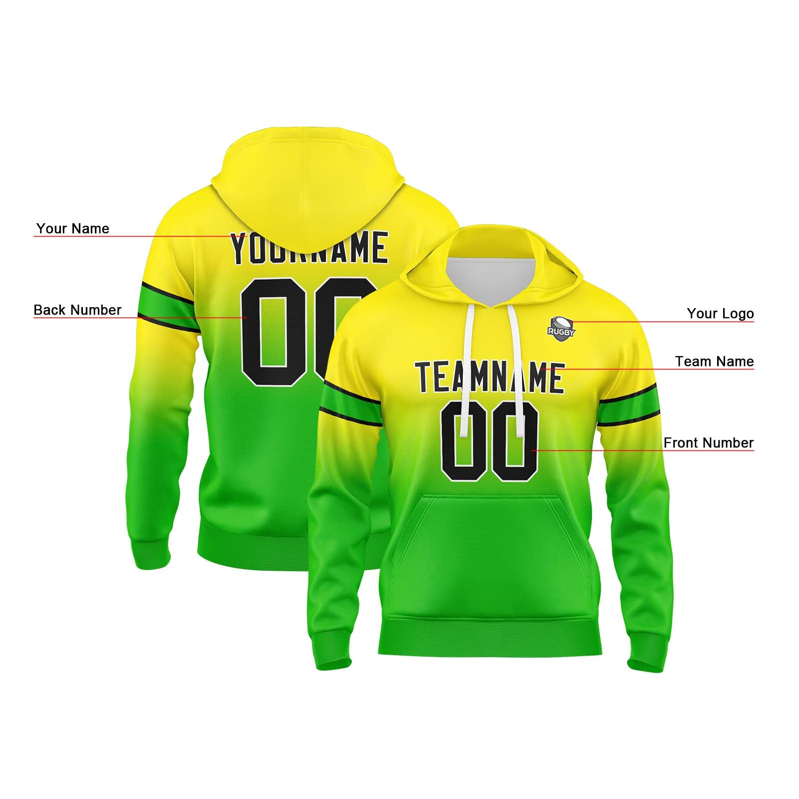 Custom Gradient Hoodie For Man Woman Girl Boy Print Your Logo Name Number Yellow Green