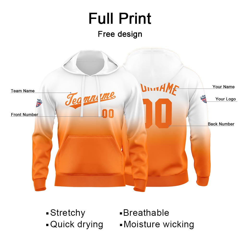 Custom Gradient Hoodie For Man Woman Girl Boy Print Your Logo Name Number White Orange