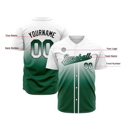 Custom Gradient Print Hip Hop Button Down Baseball Jersey White&Green