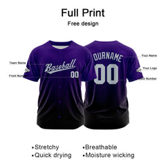 Custom Gradient Print Hip Hop Button Down Baseball Jersey Purple-Black