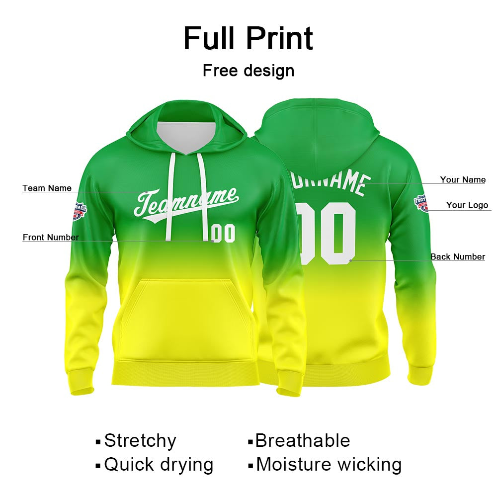 Custom Gradient Hoodie For Man Woman Girl Boy Print Your Logo Name Number Green Yellow