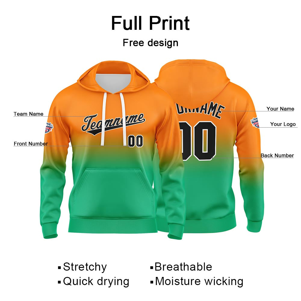 Custom Gradient Hoodie For Man Woman Girl Boy Print Your Logo Name Number Orange Green