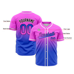 Custom Gradient Print Hip Hop Button Down Baseball Jersey Pink&Blue