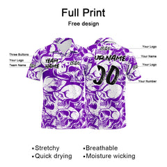 Custom Retro Skull-Purple&White Football Polo Shirts Add Your Unique Logo/Name/Number