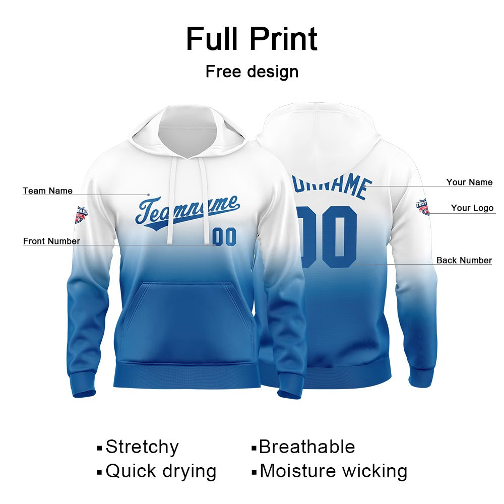 Custom Gradient Hoodie For Man Woman Girl Boy Print Your Logo Name Number White Blue