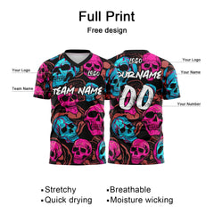 Custom Skull-Pink&Blue T-Shirts for Sports Fans, Personalized Name and Number