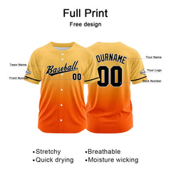 Custom Gradient Print Hip Hop Button Down Baseball Jersey Light Orange&Orange