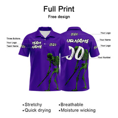 Custom Skeleton-Purple Football Polo Shirts Add Your Unique Logo/Name/Number