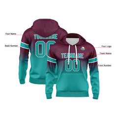 Custom Gradient Hoodie For Man Woman Girl Boy Print Your Logo Name Number Burgundy Teal