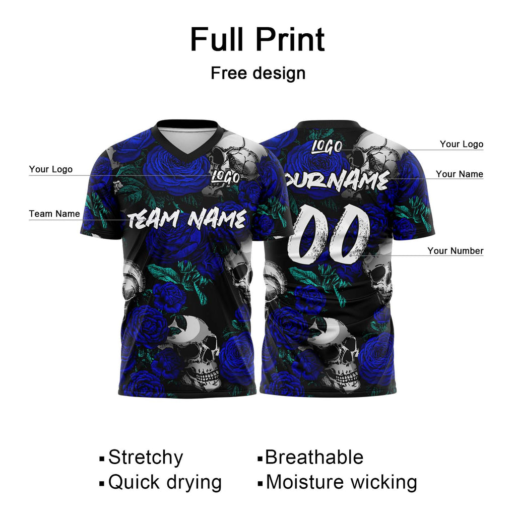 Custom Rose Skull-Royal T-Shirts for Sports Fans, Personalized Name and Number