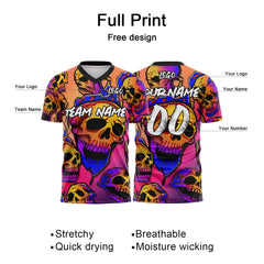 Custom Fantasy Skeleton-Roseo&Royal T-Shirts for Sports Fans, Personalized Name and Number