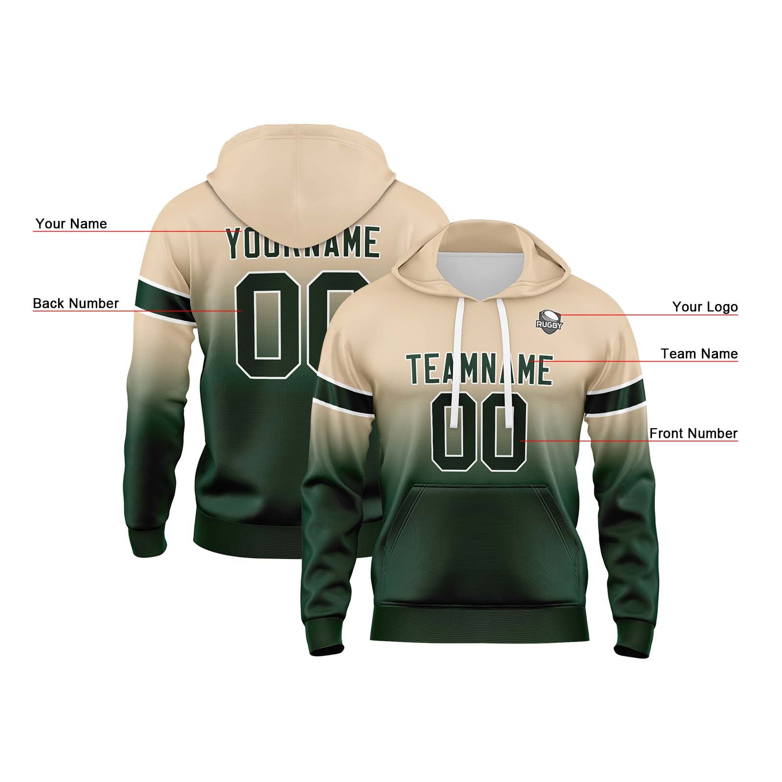 Custom Gradient Hoodie For Man Woman Girl Boy Print Your Logo Name Number Khaki Dark Green