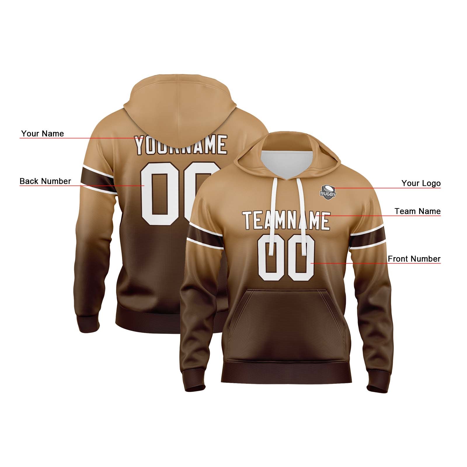 Custom Gradient Hoodie For Man Woman Girl Boy Print Your Logo Name Number Brown