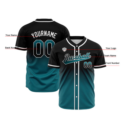 Custom Gradient Print Hip Hop Button Down Baseball Jersey Black&Green