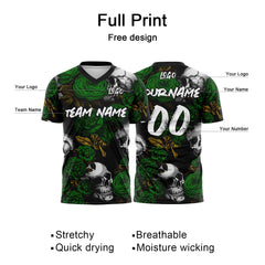 Custom Rose Skull-Green&Yellow T-Shirts for Sports Fans, Personalized Name and Number