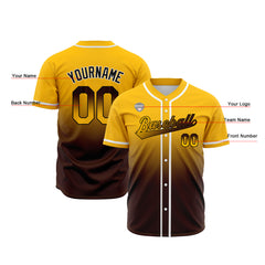 Custom Gradient Print Hip Hop Button Down Baseball Jersey Yellow&Brown