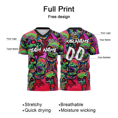 Custom Fantasy Skeleton-Pink&Green T-Shirts for Sports Fans, Personalized Name and Number