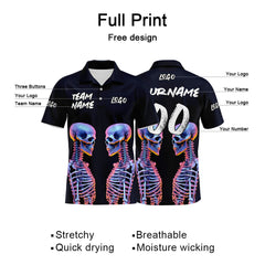 Custom Machinery Skeleton-Black&Silvery Football Polo Shirts Add Your Unique Logo/Name/Number