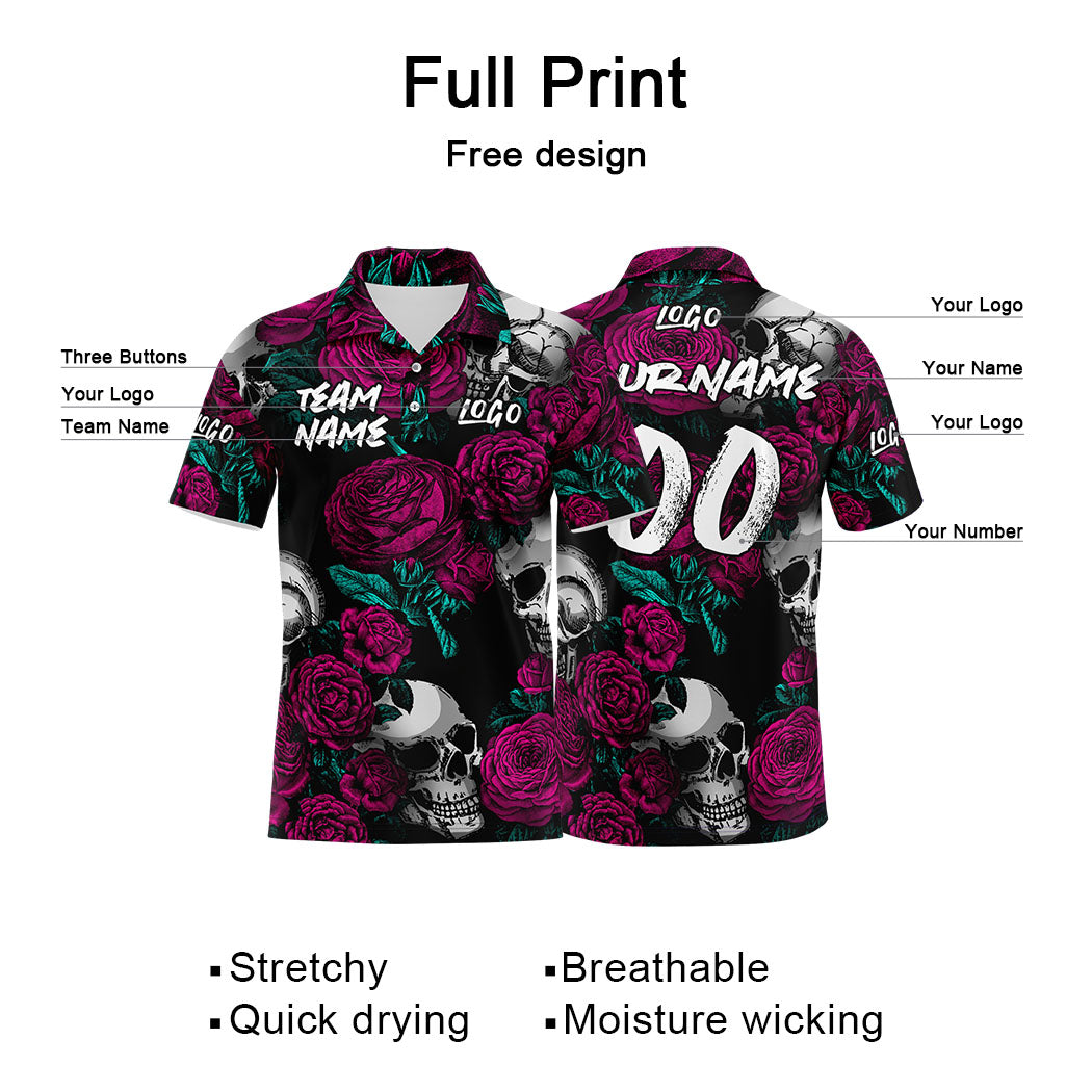 Custom Rose Skull-Rose Football Polo Shirts Add Your Unique Logo/Name/Number