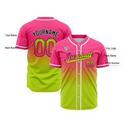 Custom Gradient Print Hip Hop Button Down Baseball Jersey Pink&Chartreuse