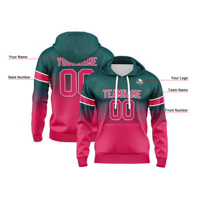 Custom Gradient Hoodie For Man Woman Girl Boy Print Your Logo Name Number Dark Green Pink