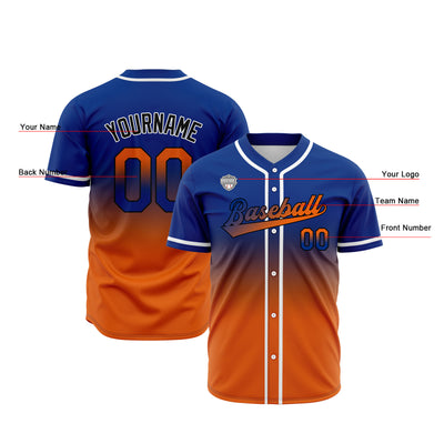 Custom Gradient Print Hip Hop Button Down Baseball Jersey Royal&Orange