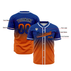 Custom Gradient Print Hip Hop Button Down Baseball Jersey Royal&Orange