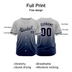 Custom Gradient Print Hip Hop Button Down Baseball Jersey Gray-Navy