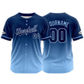 Custom Gradient Print Hip Hop Button Down Baseball Jersey Navy-Light Blue