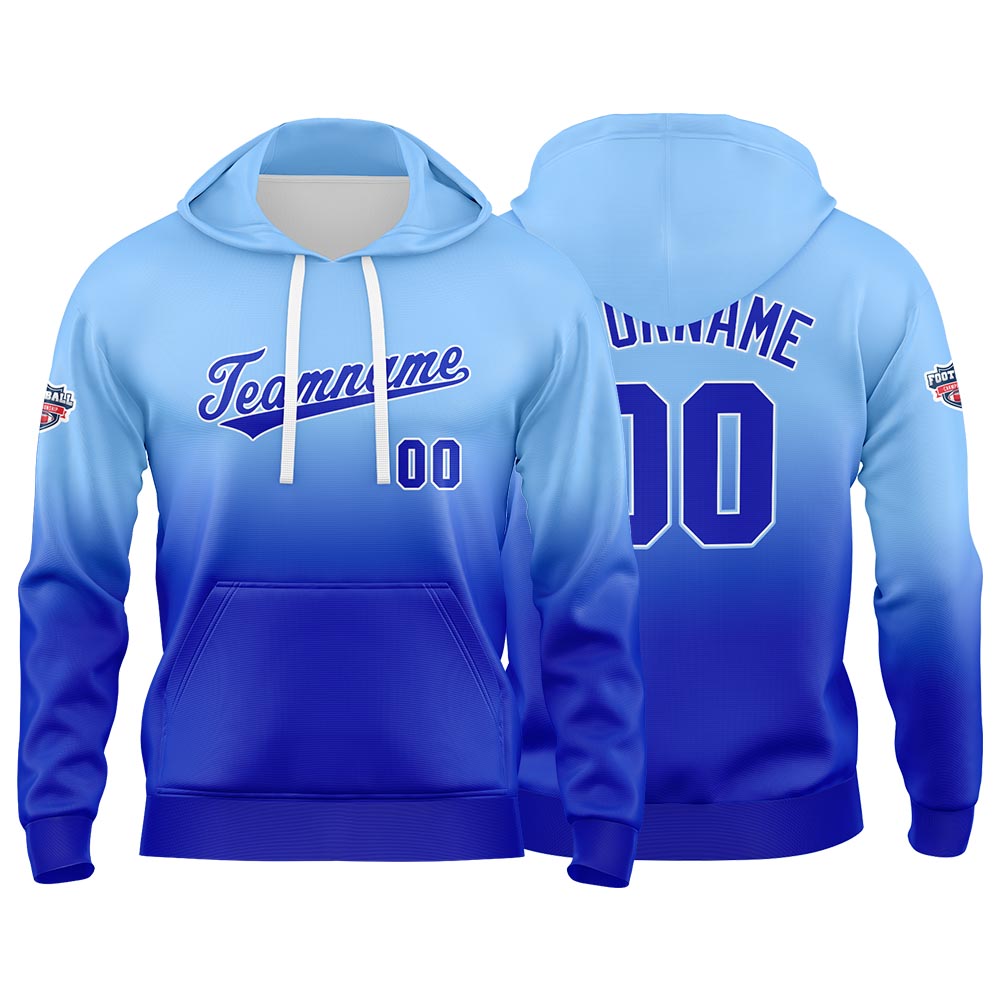 Custom Gradient Hoodie For Man Woman Girl Boy Print Your Logo Name Number Light Blue Royal