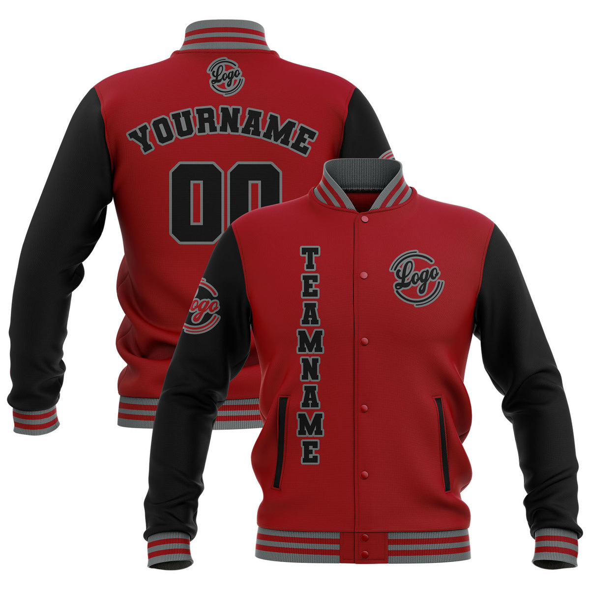 Custom Black Red Grey  Waterproof Varsity Jackets Personalized Stitched Name Number Logo to Letterman Jackets