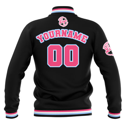 Custom Black Pink Light Blue  Waterproof Varsity Jackets Personalized Stitched Name Number Logo to Letterman Jackets