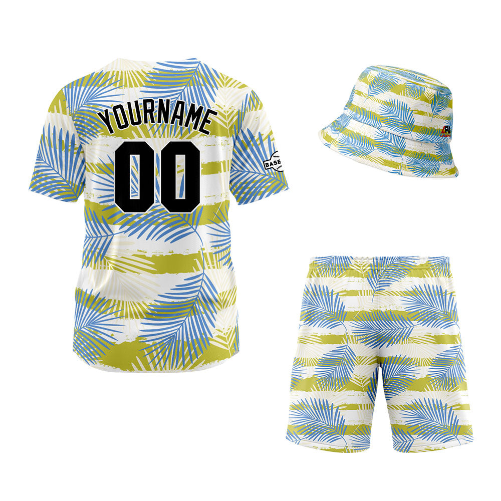 Custom Hawaiian Baseball Jersey and Shorts Set 2 Pieces Print Beach Suit with adults and kid for Bucket Hats